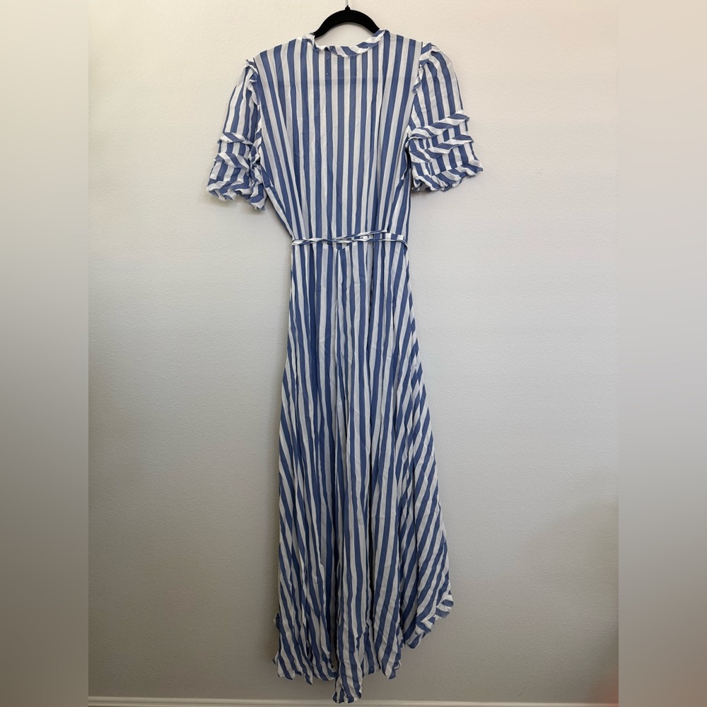 Reformation Blue and White Striped High-Low Wrap Dress - Picture 3 of 6